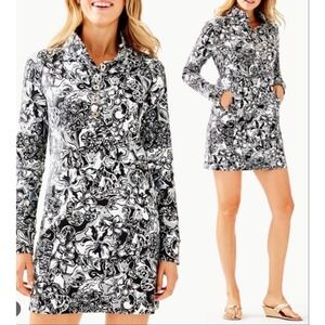 Lilly Pulitzer Sophie Dress Black White Floral‎ Paisley UPF 50+ French Terry XS